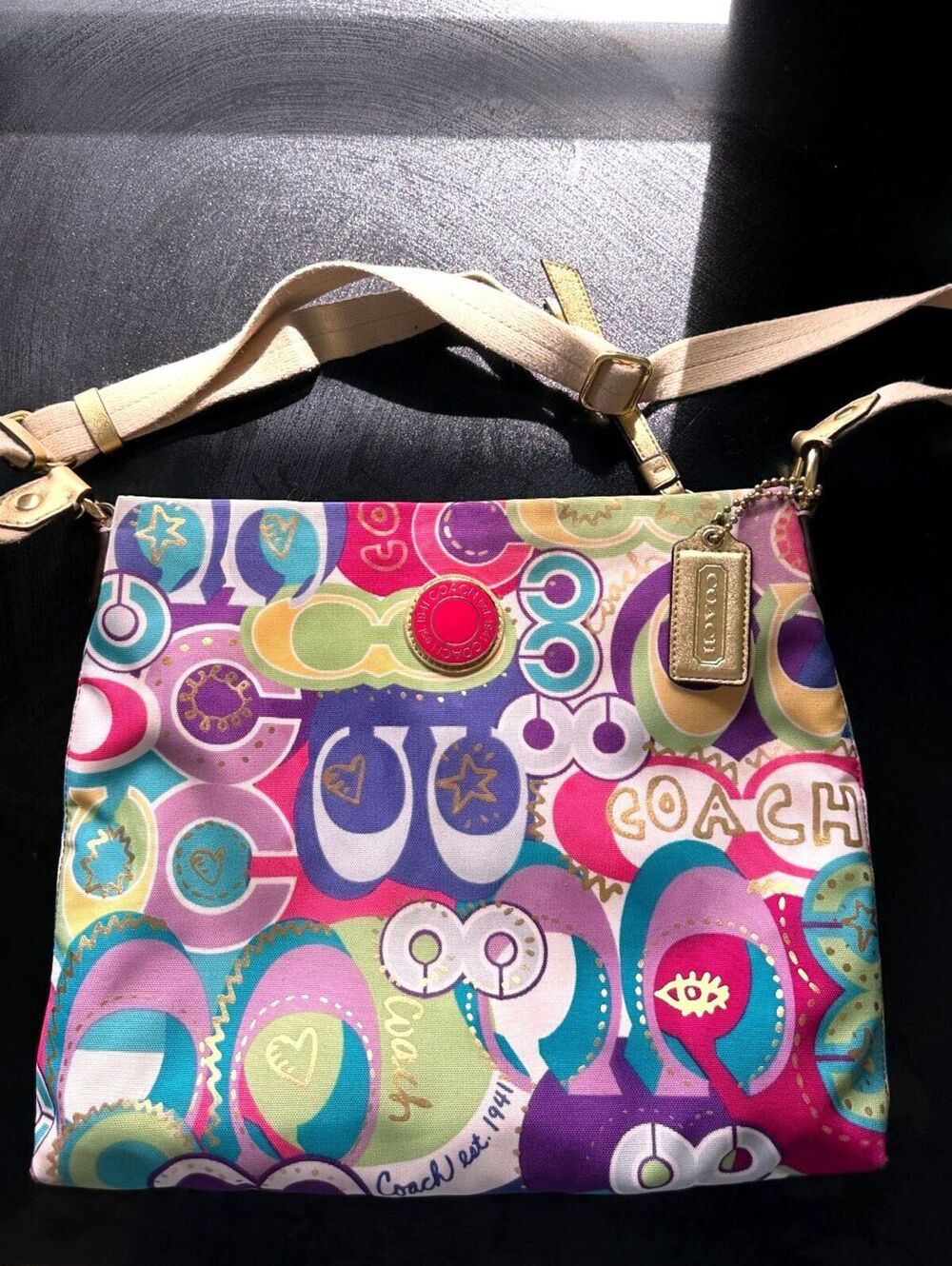 Coach Poppy Pop C Print File Bag Crossbody Multicolor F19454 EUC